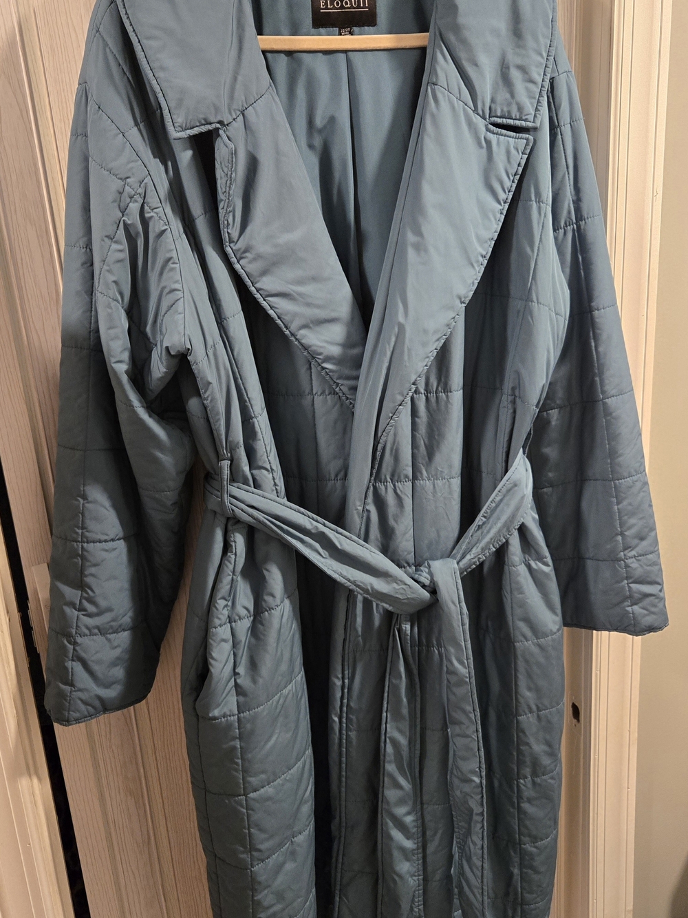 Eloquii Quilted Dusty Blue Belted Trench Coat